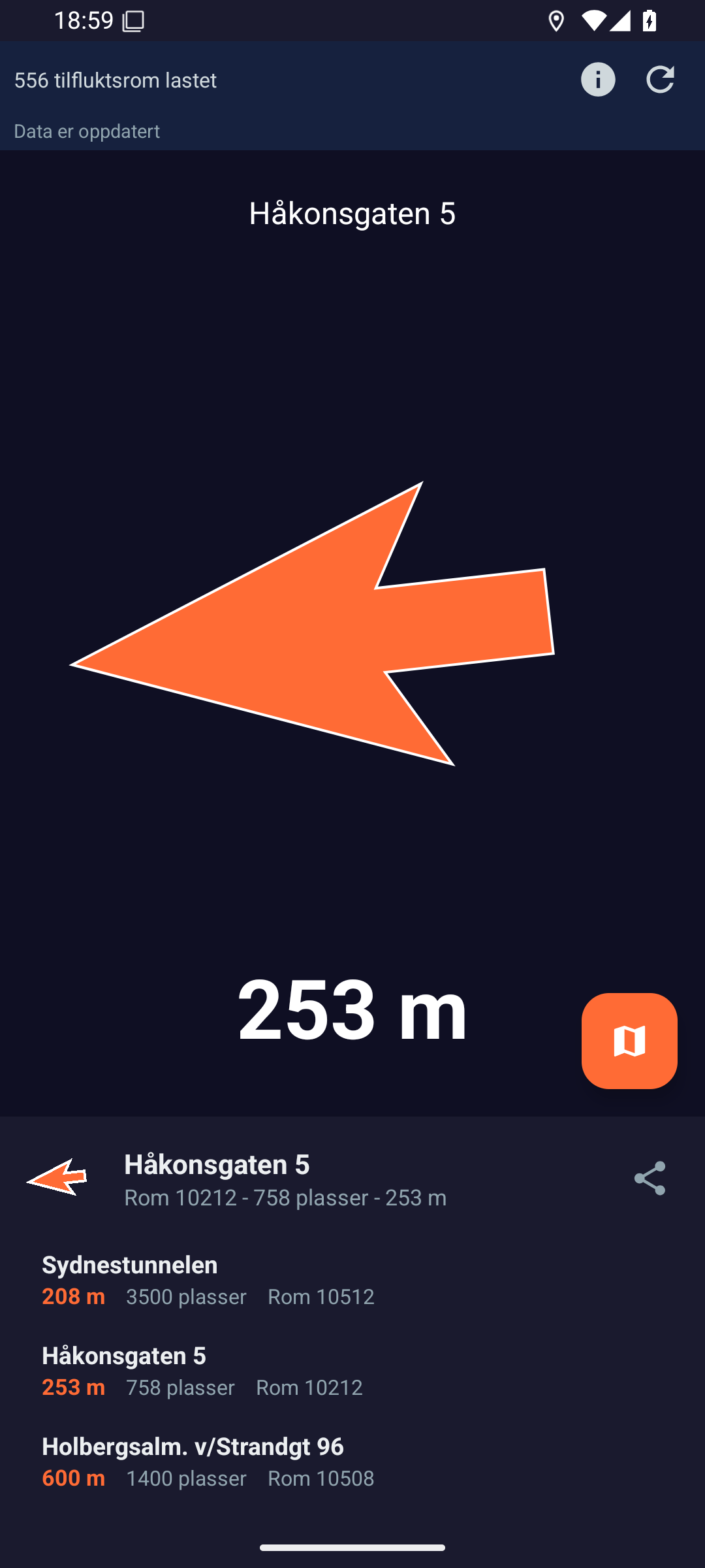 Kompassnavigasjon mot tilfluktsrom
